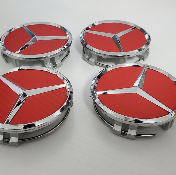 4 RED Carbon Fiber WHEEL CENTER HUB CAPS EMBLEM FITS MERCEDES BENZ 75MM/ 3 Inch - Picture 4 of 5